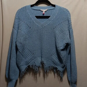Womens L No Boundaries Grunge Hem Cropped Baby Blue Super Soft Open Knit Sweater